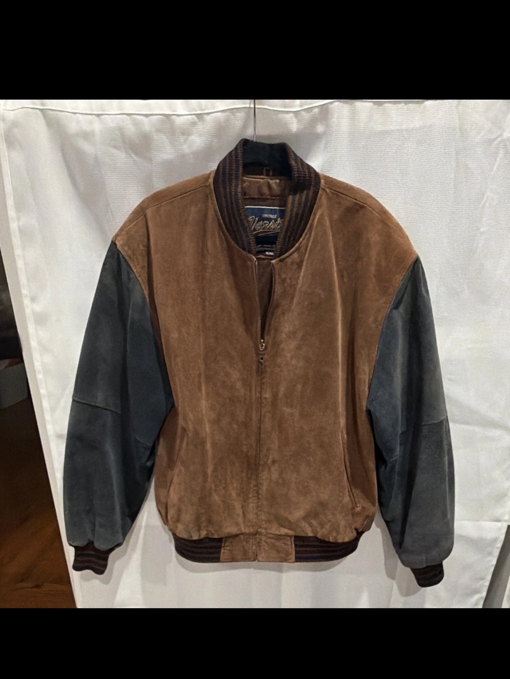 Varsity Vintage genuine Suede Bomber Jacket - Men XL
